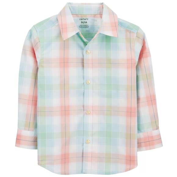 Toddler Boys Carter's Cotton Plaid Button Down Shirt Size 2T 3T4T Pastels NWT - Picture 1 of 2